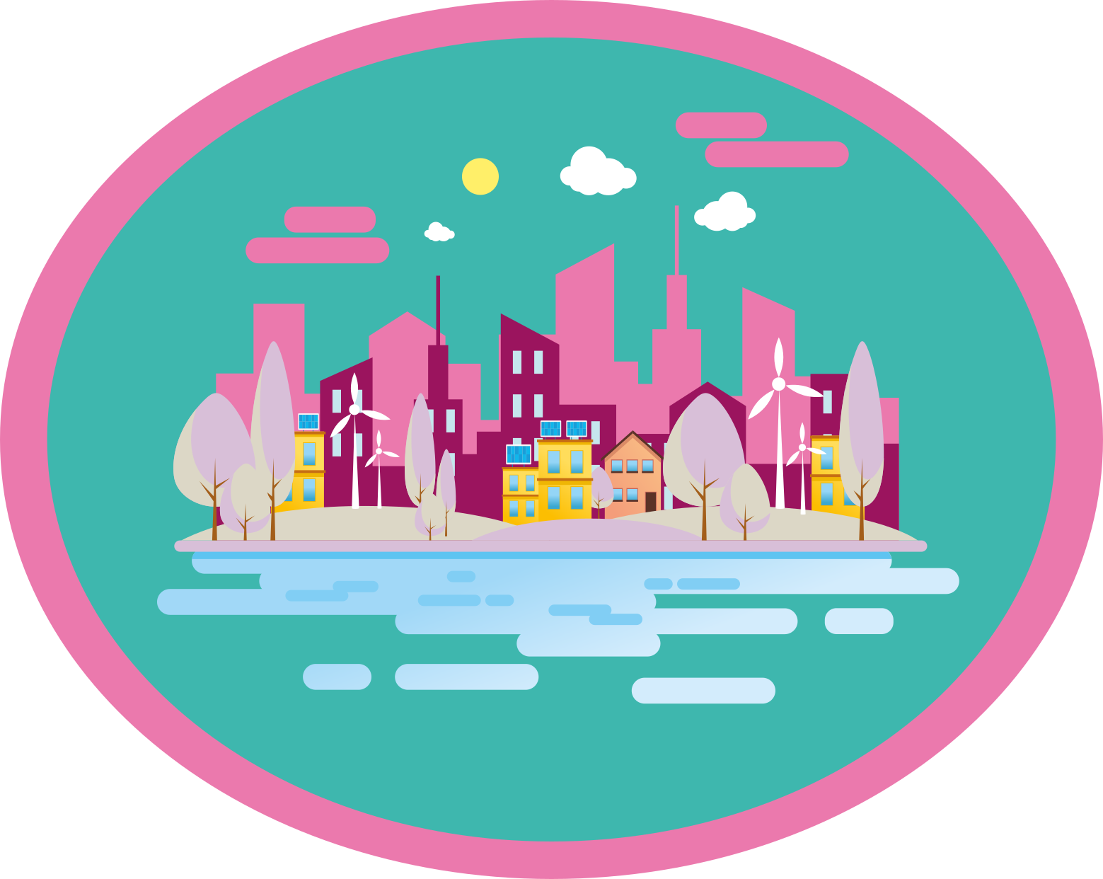 Drugi vinil podovi šareni gradski pejzaž - TenStickers