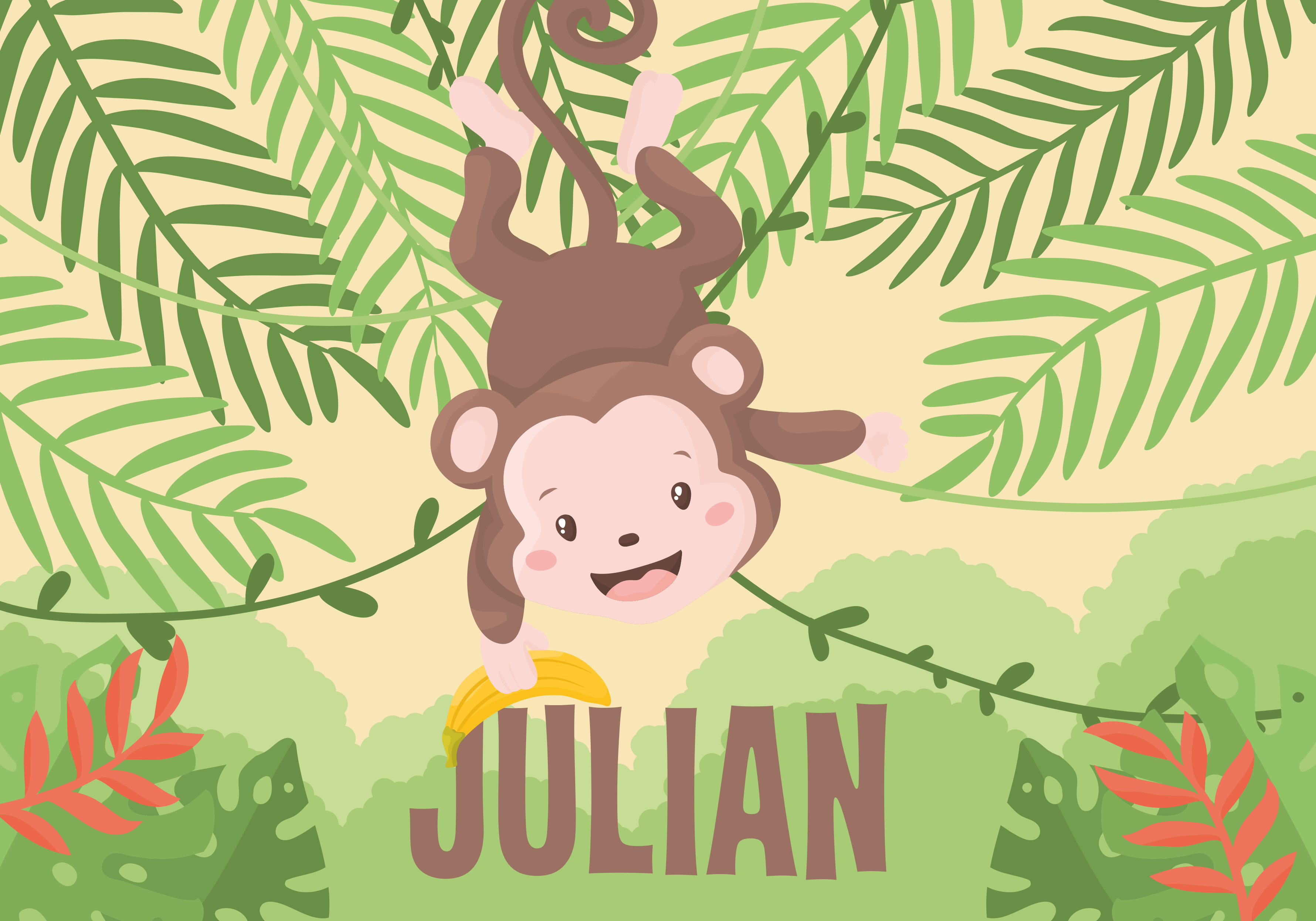 Vinil podovi s imenima razigrana tema majmuna - TenStickers