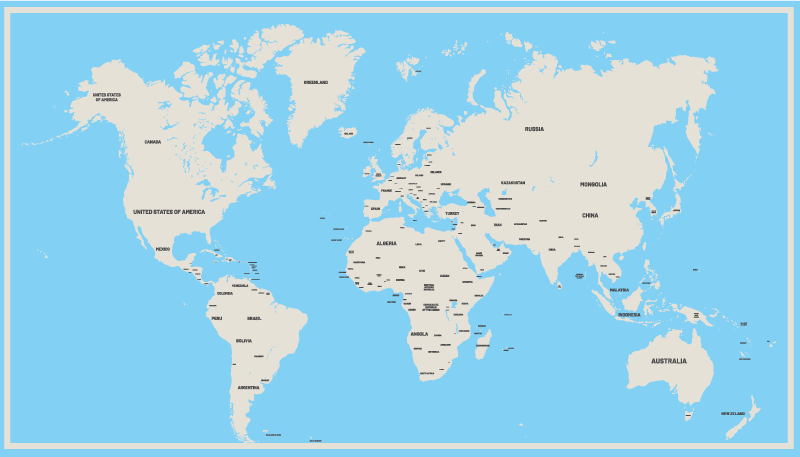 Svijetle boje s nazivima država prostirka za kartu svijeta - TenStickers