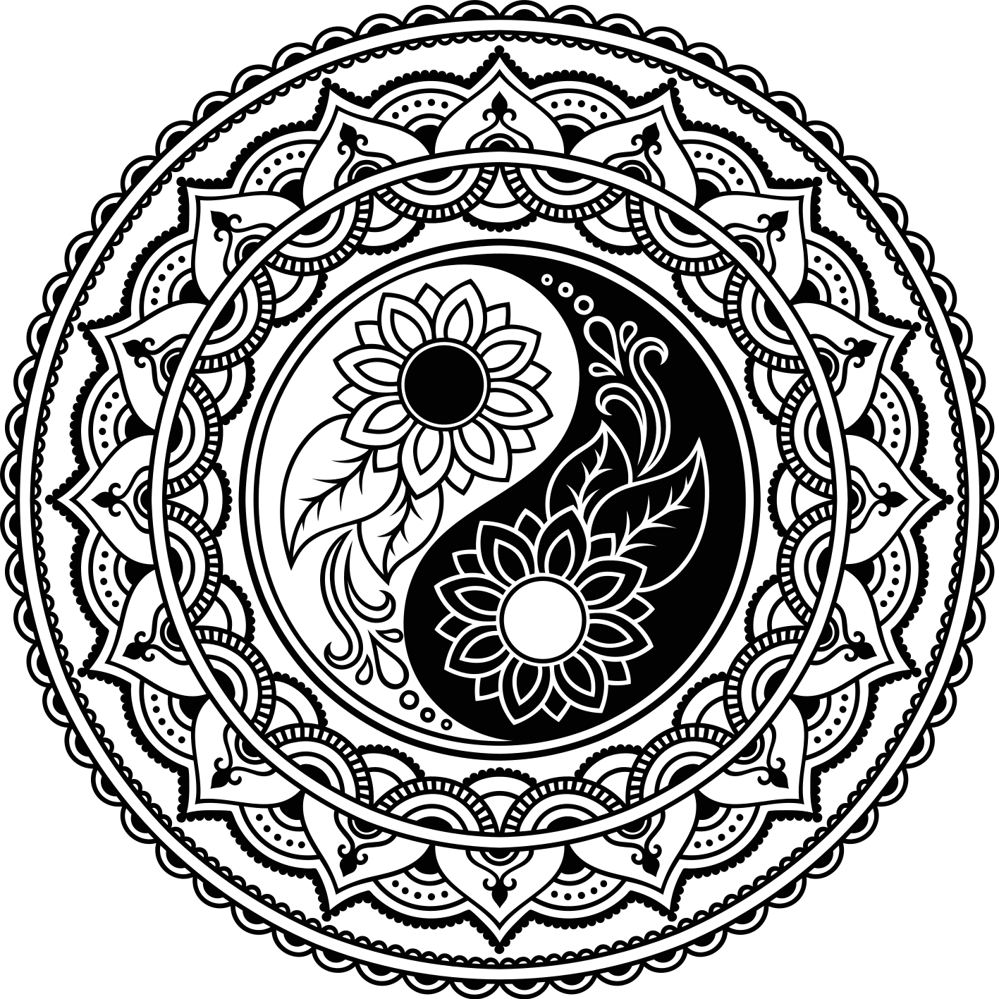 Vinil podovi mandala yin yang suncokreti - TenStickers