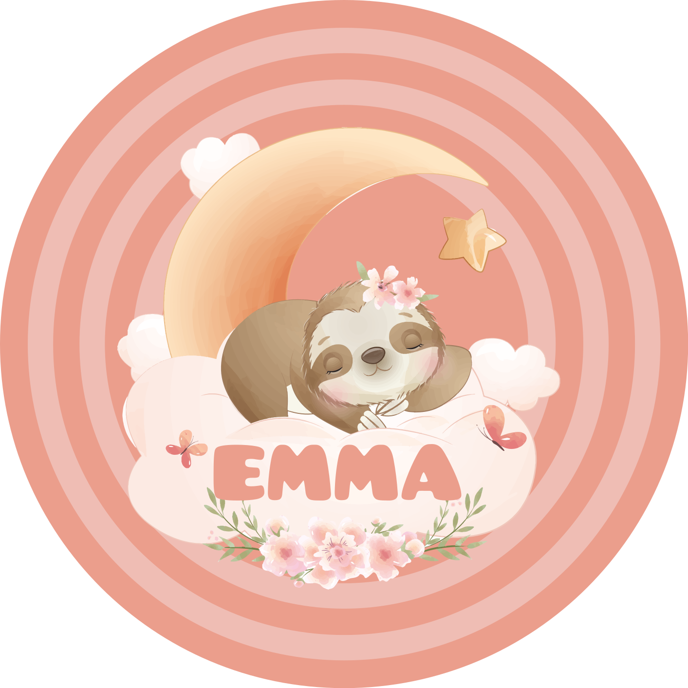 Vinil podovi s imenima slatki dizajn ljenjivca - TenStickers