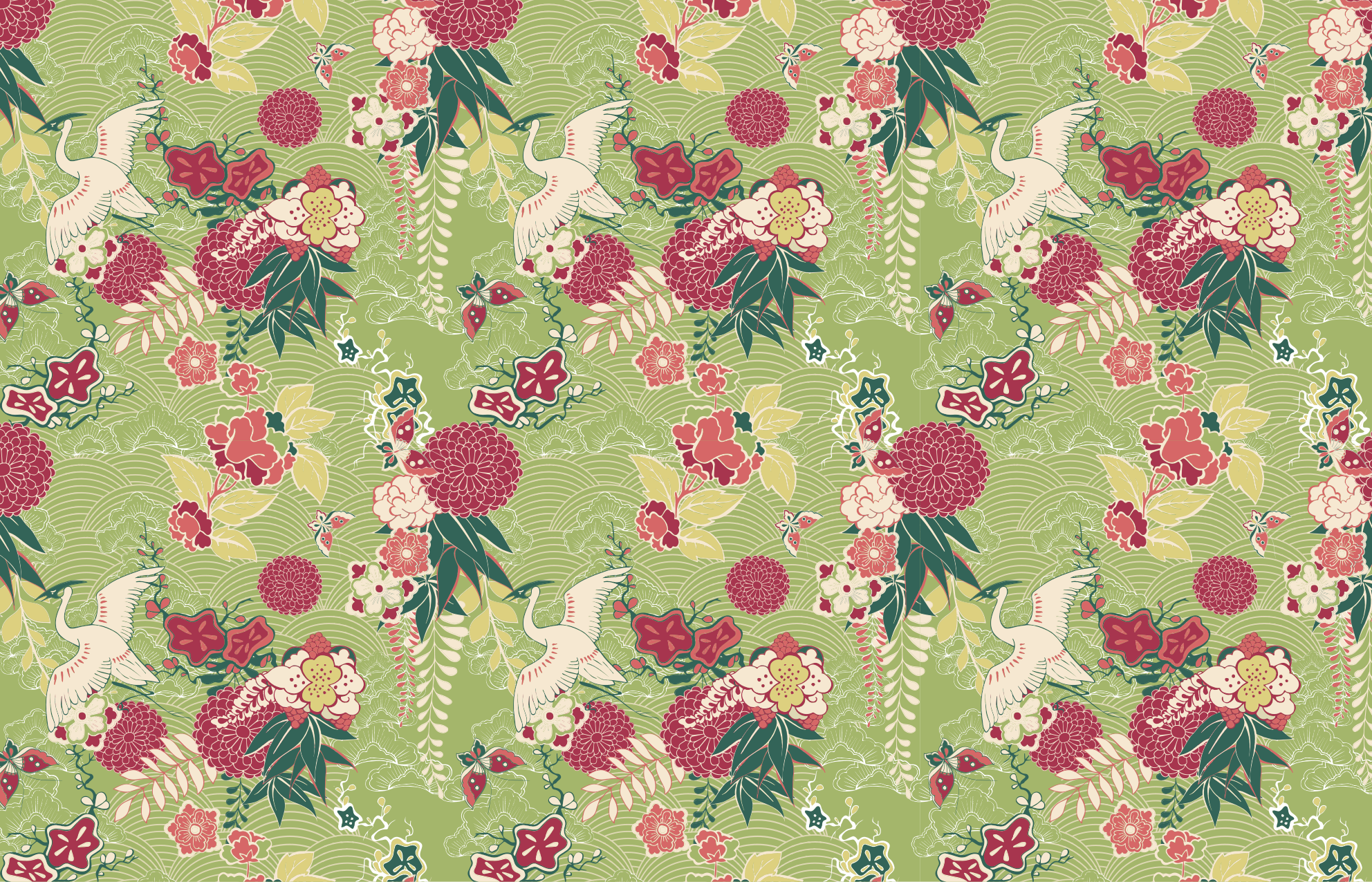 Orijentalna svila chinoiserie tepih ruže - TenStickers