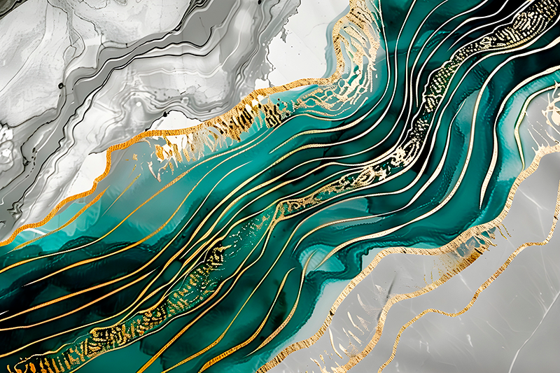 Mramorni vinilni tepih siva i zelena sa zlatnim efektom - TenStickers