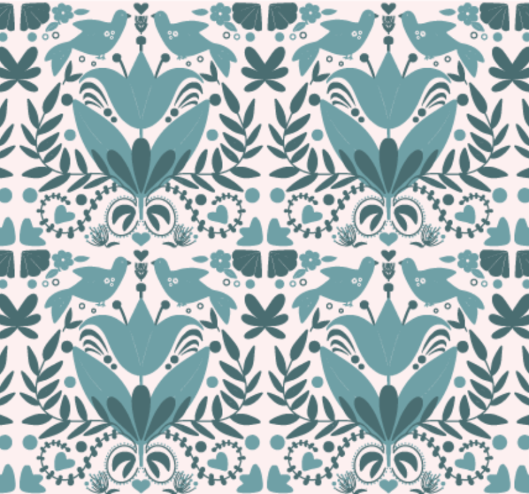 Tapete za kuhinju plavi narodni uzorak s pticama - TenStickers