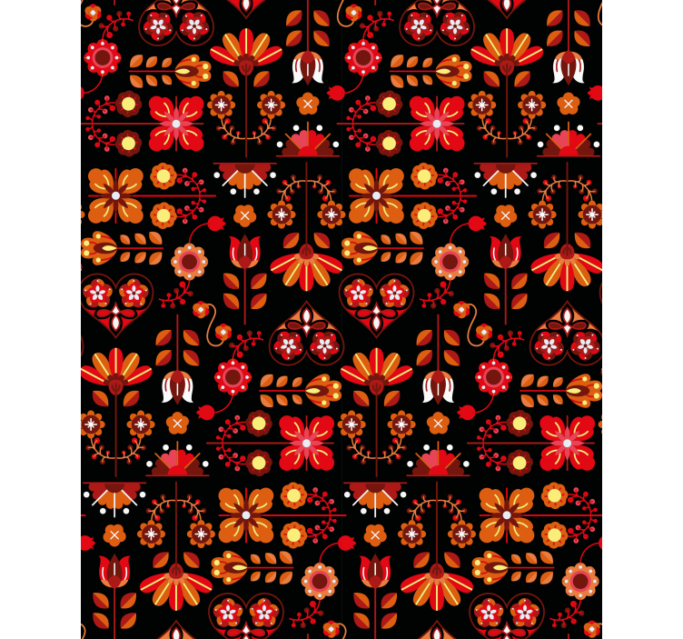 Tapete za zid cvjetni s crvenim etno narodnim ornamentom - TenStickers