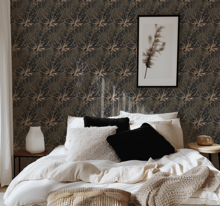 Crno tapete veliki zlatni listovi - TenStickers