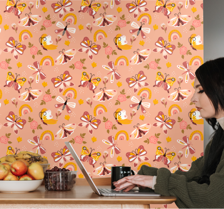 Leptir pozadine leptir flora uzorak - TenStickers