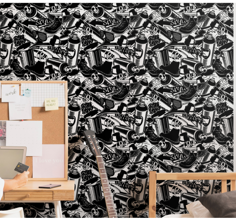 Mono-tonalni grafiti zid označava umjetničke tapete - TenStickers