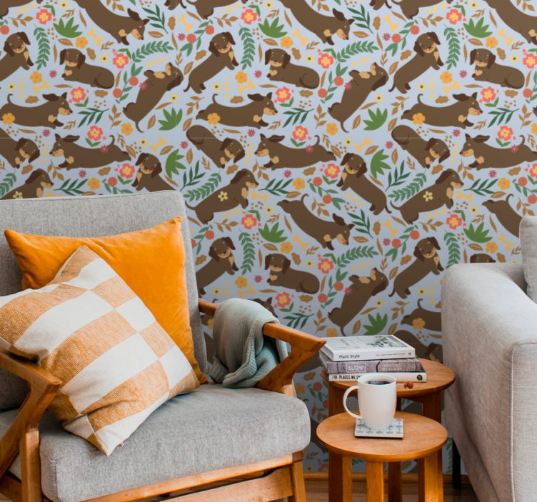 Pozadinu s uzorkom jazavčara i cvijeća - TenStickers