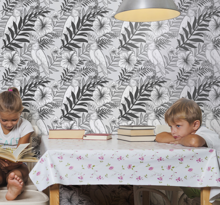 Pozadine prašume cvjetna jednobojna skica - TenStickers