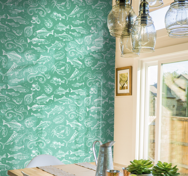 Skica riba ruku nacrtati životinjske pozadine - TenStickers