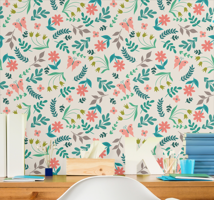 Tapete za zid Cvijeće cvjetni leptiri - TenStickers