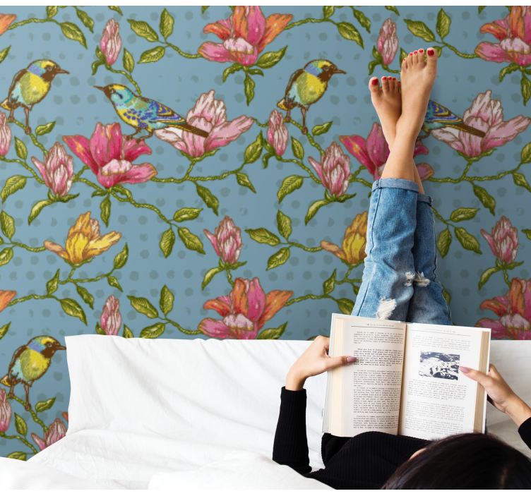 Tapete za zid Cvijeće cvjetni ptičji ambijent - TenStickers