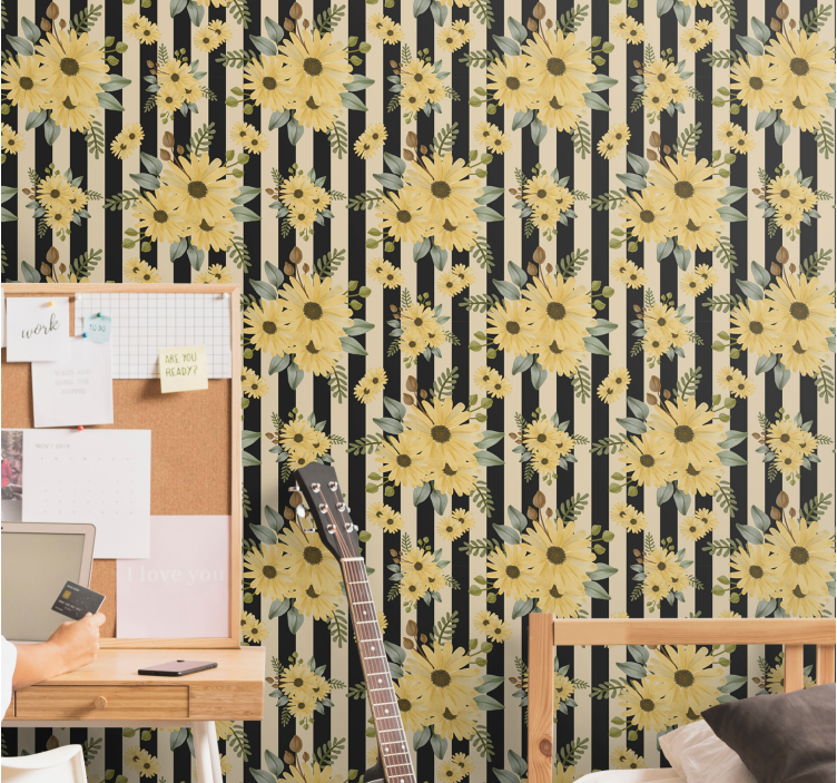 Tapete za zid Cvjetni prugasti uzorak suncokreta - TenStickers