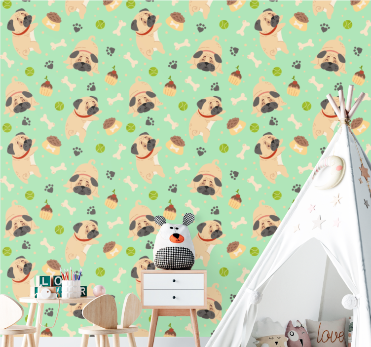 Tapete za zid pas pug pattern play - TenStickers