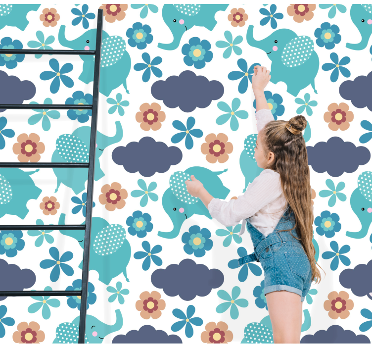 Tapete za zid Slon slon cvjetna igra - TenStickers