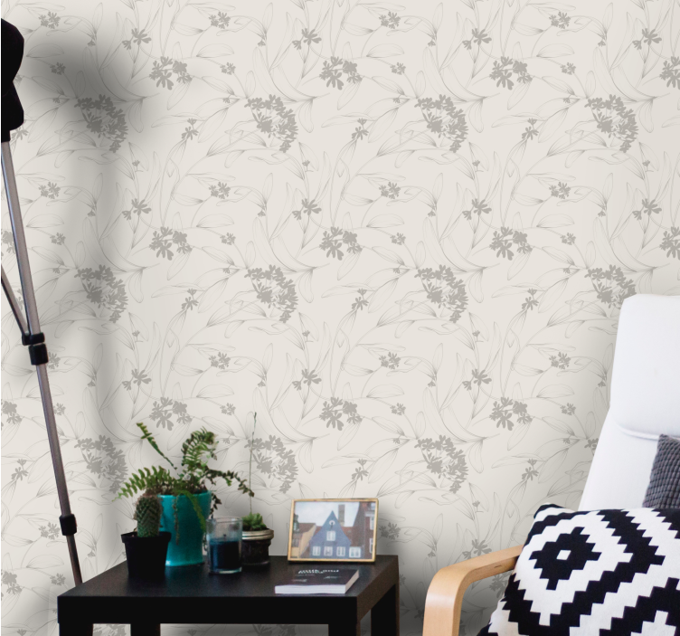 Tapete za zid Cvijeće bež konturni uzorak - TenStickers